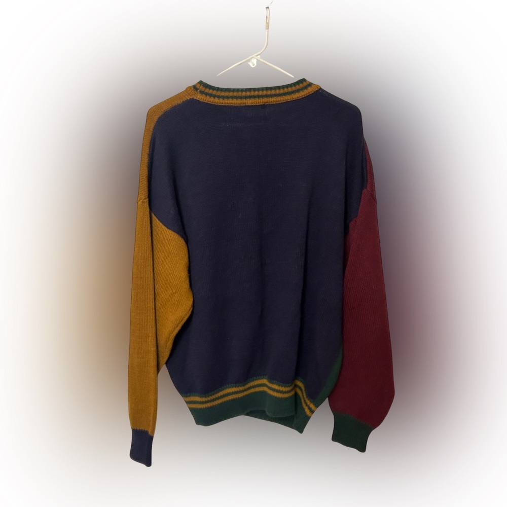 VTG 90s Structure Geometric Colorblock Sweater Large Ramie Cotton Grandpa Core - Picture 3 of 8